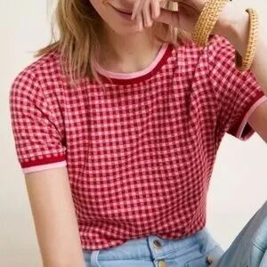 Maeve Anthropologie Mauve Pink Gingham Top Size Small EUC